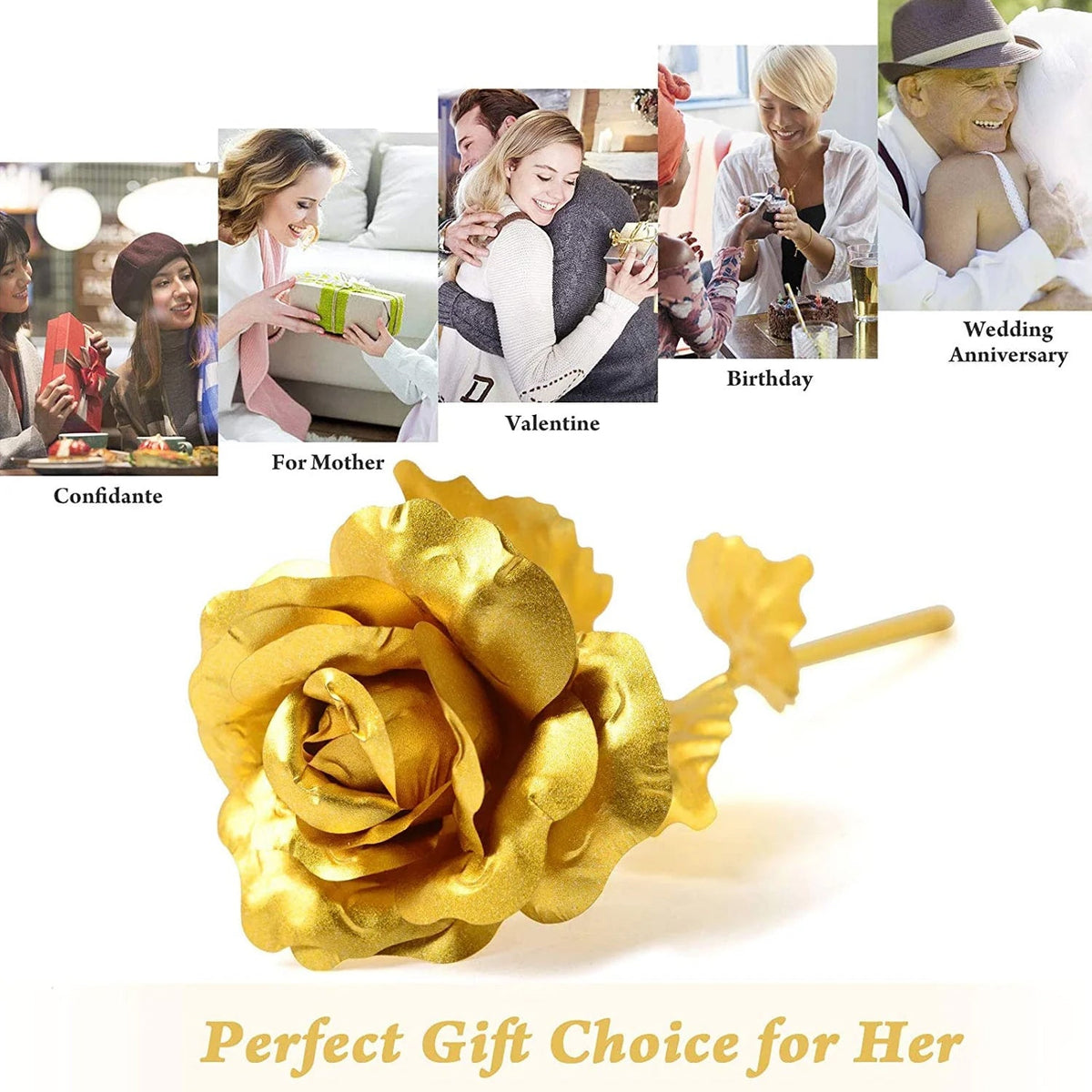 Heart Love Decorative Showpiece with Golden Rose Flower Gift Set (2 Pc)