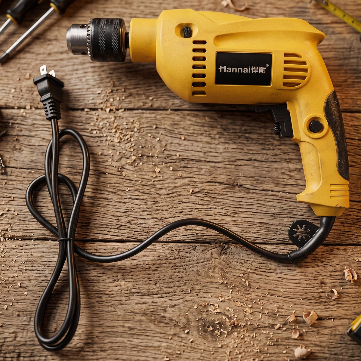 Hannai yellow corded electric drill machine solo top view