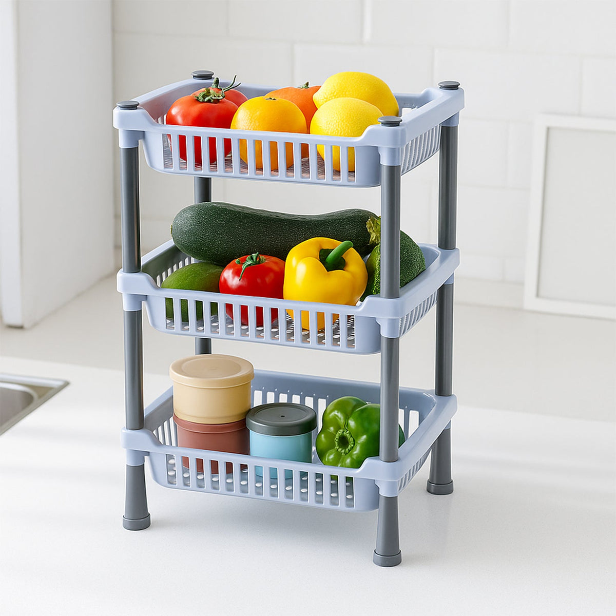 3-Layer Multipurpose Kitchen Storage Basket Rack